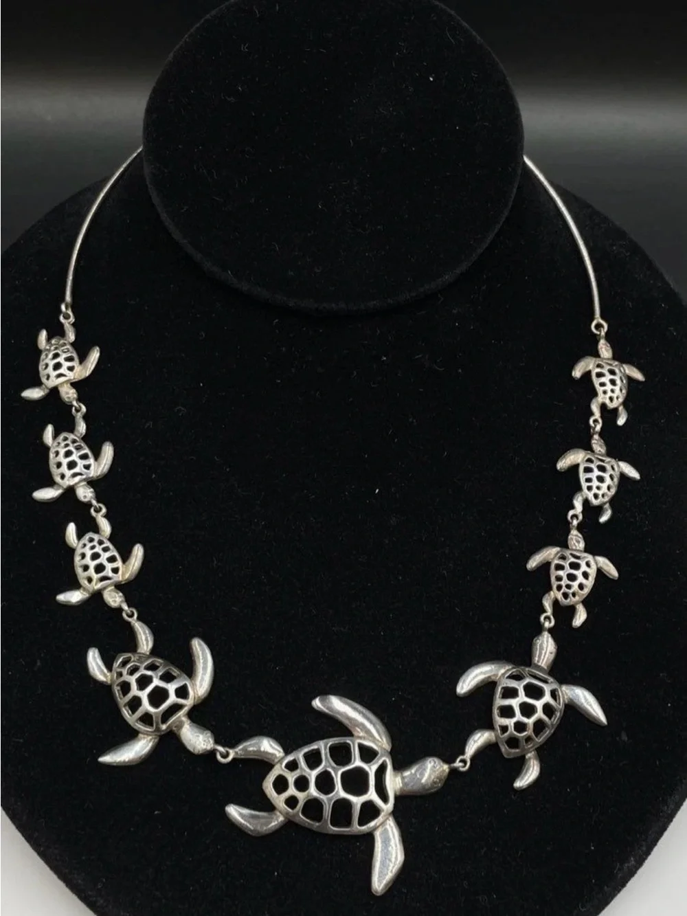 Signed GALAPAGOS .950 Fine Silver Sea Turtle Torque Collar Necklace